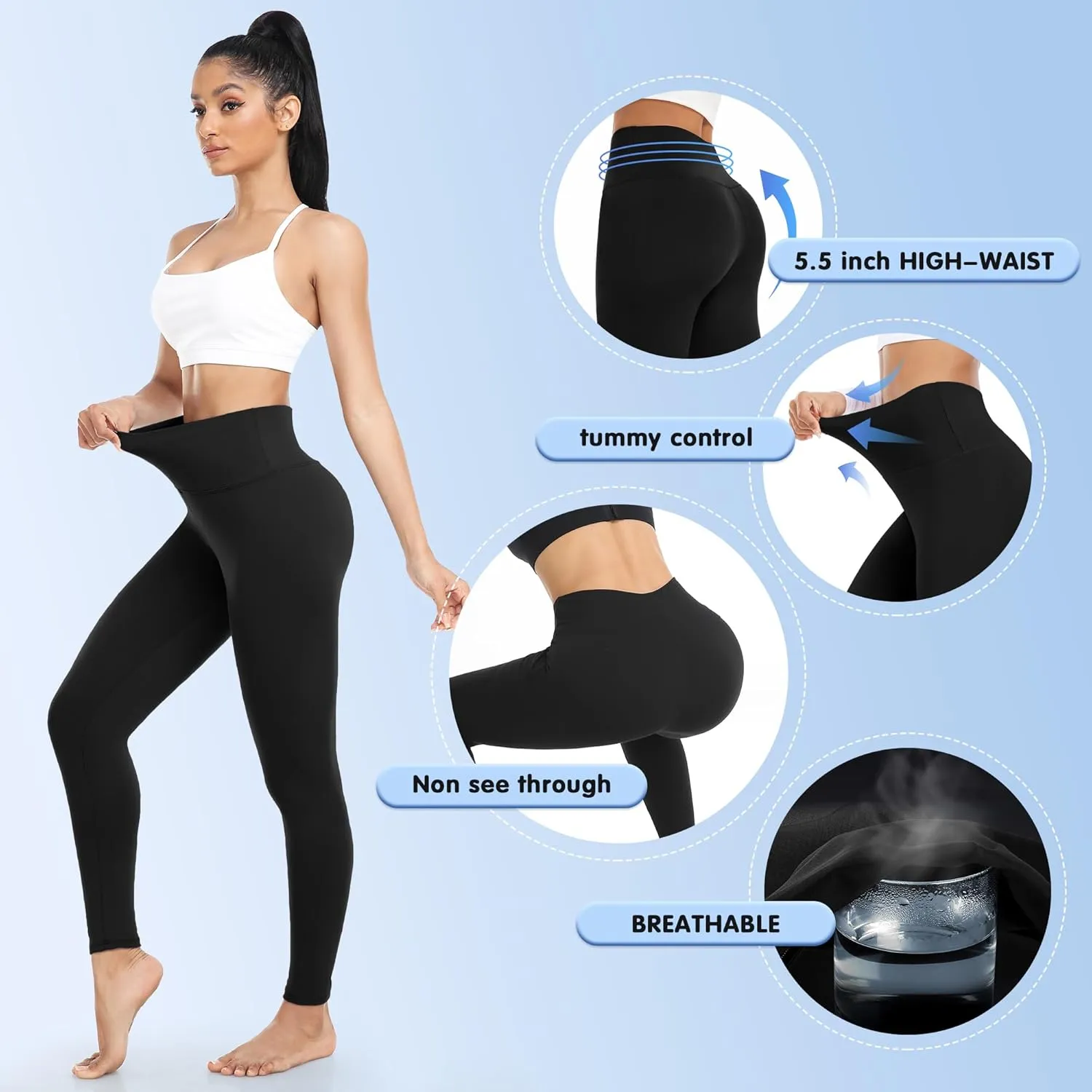 4 Pack Leggings for Women Butt Lift High Waisted Tummy Control No See-Through Yoga Pants Workout Running Leggings