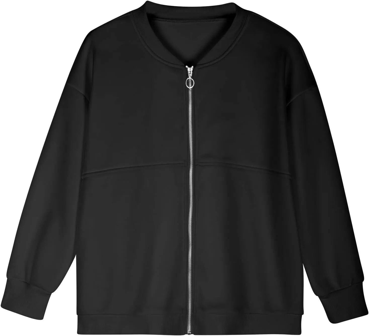 Akklian Women's Zip Up Sweatshirt Jacket No Hood Long Sleeve Casual Loose Outwear with Pockets 2024 Oversized Fashion Clothes