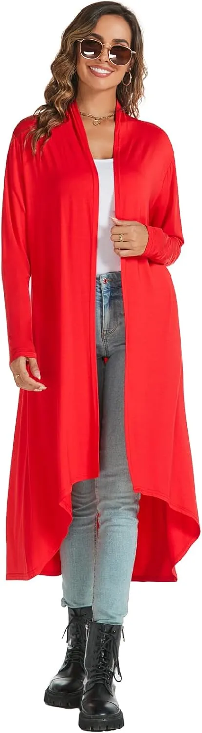AvaCostume Womens Casual Lightweight Drae Long Sleeves Cardigan Front Open Maxi Dusters