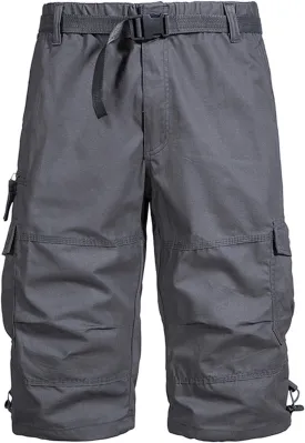 Below The Knee Shorts for Men Belted Classic Fit Multi Pockets Long Cargo Shorts for Men Casual Hiking Shorts