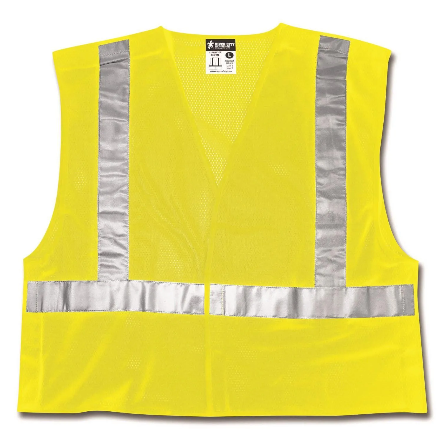 CL2MLM MCR Class 2,Tear-Away,Polyester Mesh Safety Vest,2" Silver Stripe,LIME
