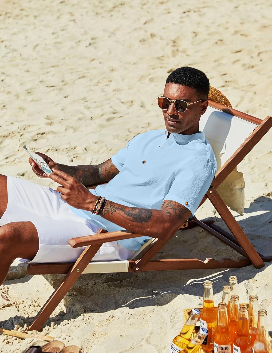 COOFANDY Men's Casual Henley Shirts Short Sleeve Summer Beach T-Shirts Banded Collar Henleys Button Tee Shirt
