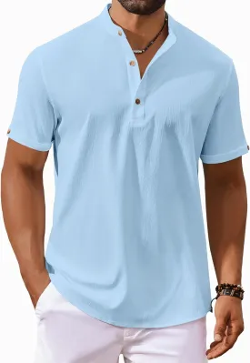 COOFANDY Men's Casual Henley Shirts Short Sleeve Summer Beach T-Shirts Banded Collar Henleys Button Tee Shirt