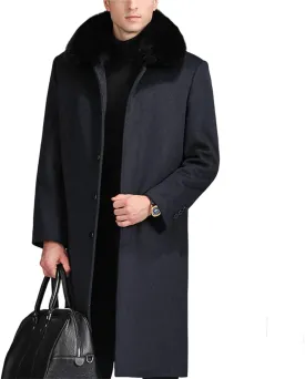 EsukAr Men's Casual Business Single Breasted Long Peacoats Overcoat Winter Wool Coats Fur Collar Trench Coat,S-6XL