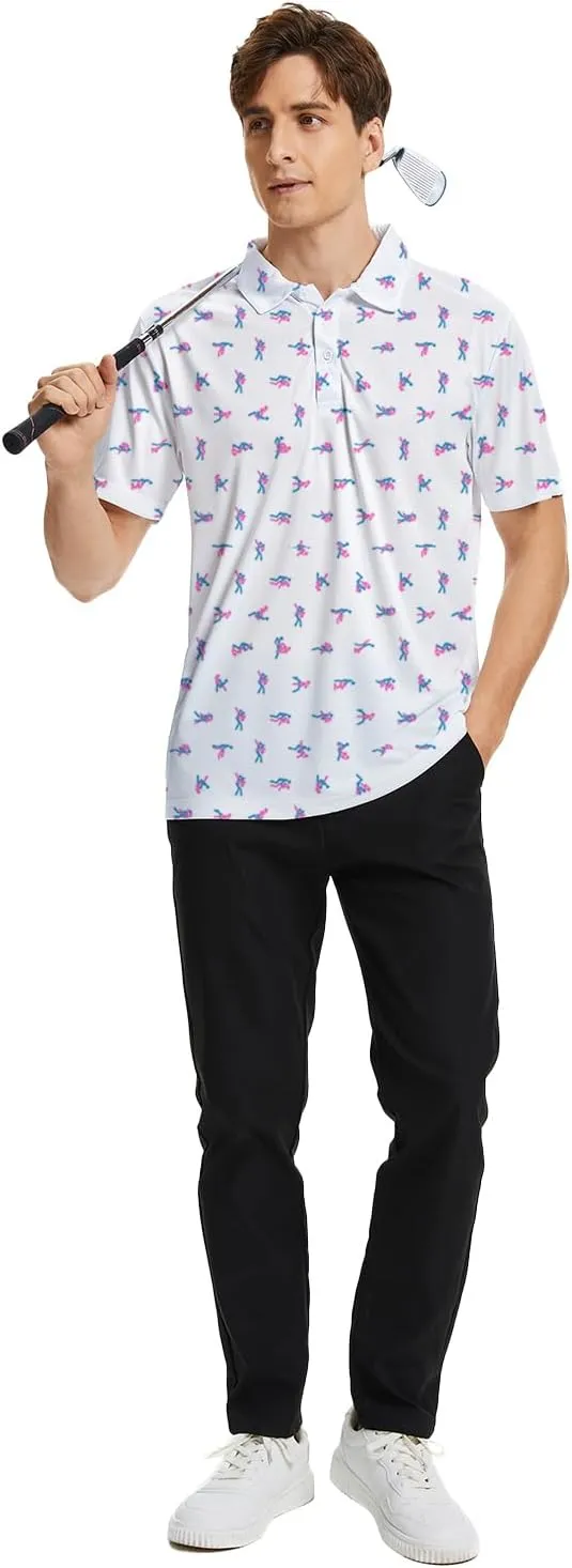 Funny Print Golf Shirts for Men Lightweight Dry-Fit Hawaiian Style Casual Polo with Stretch Fabric for Outdoor & Sports