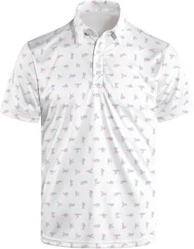 Funny Print Golf Shirts for Men Lightweight Dry-Fit Hawaiian Style Casual Polo with Stretch Fabric for Outdoor & Sports
