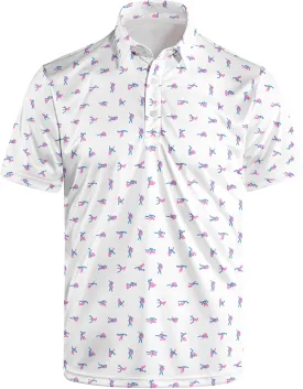Funny Print Golf Shirts for Men Lightweight Dry-Fit Hawaiian Style Casual Polo with Stretch Fabric for Outdoor & Sports