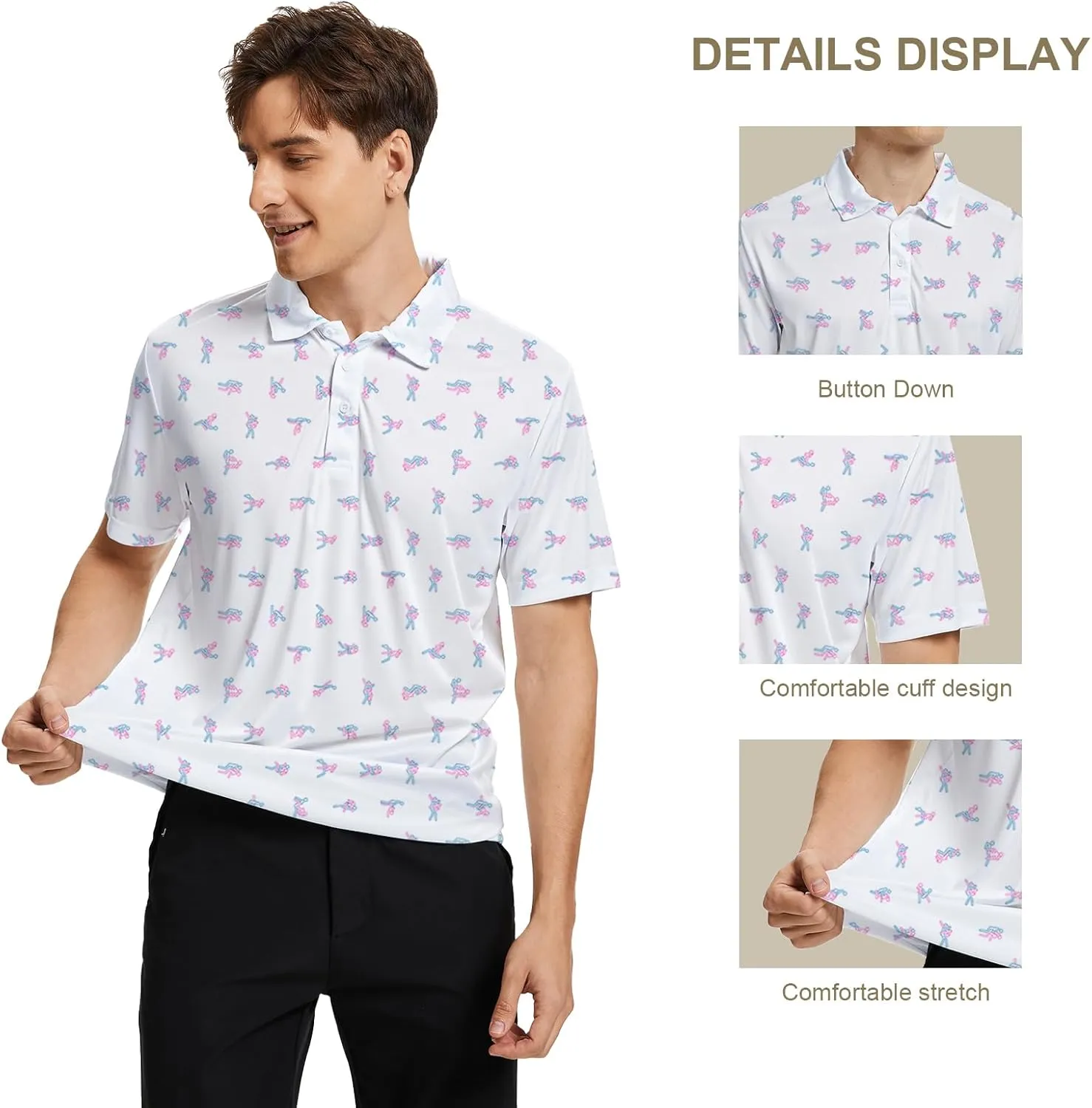 Funny Print Golf Shirts for Men Lightweight Dry-Fit Hawaiian Style Casual Polo with Stretch Fabric for Outdoor & Sports