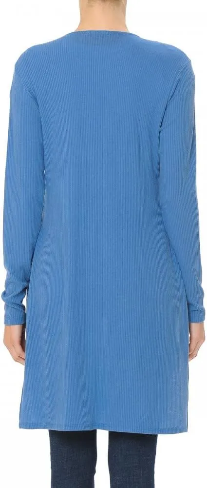 Khanomak Long Sleeve Ribbed Longline Cardigan Duster with Side Slit