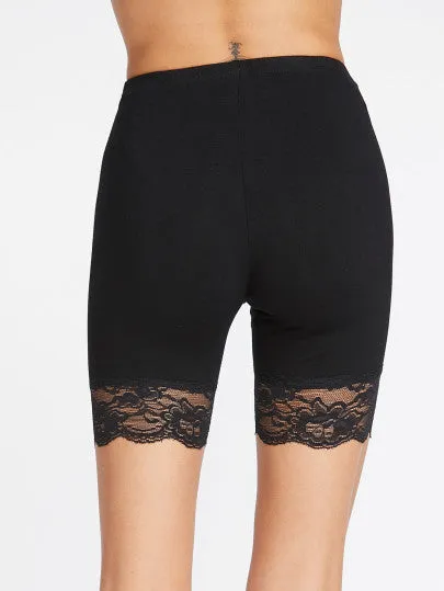 Lace trim biker short leggings