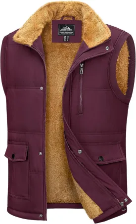 MAGCOMSEN Mens Winter Vests Outerwear Fleece Lined Puffer Vest Warm Casual Quilted Vest Bubble Sherpa Vest Jacket