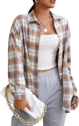 MakeMeChic Women's Plaid Shirts Oversized Flannels Shacket Jacket