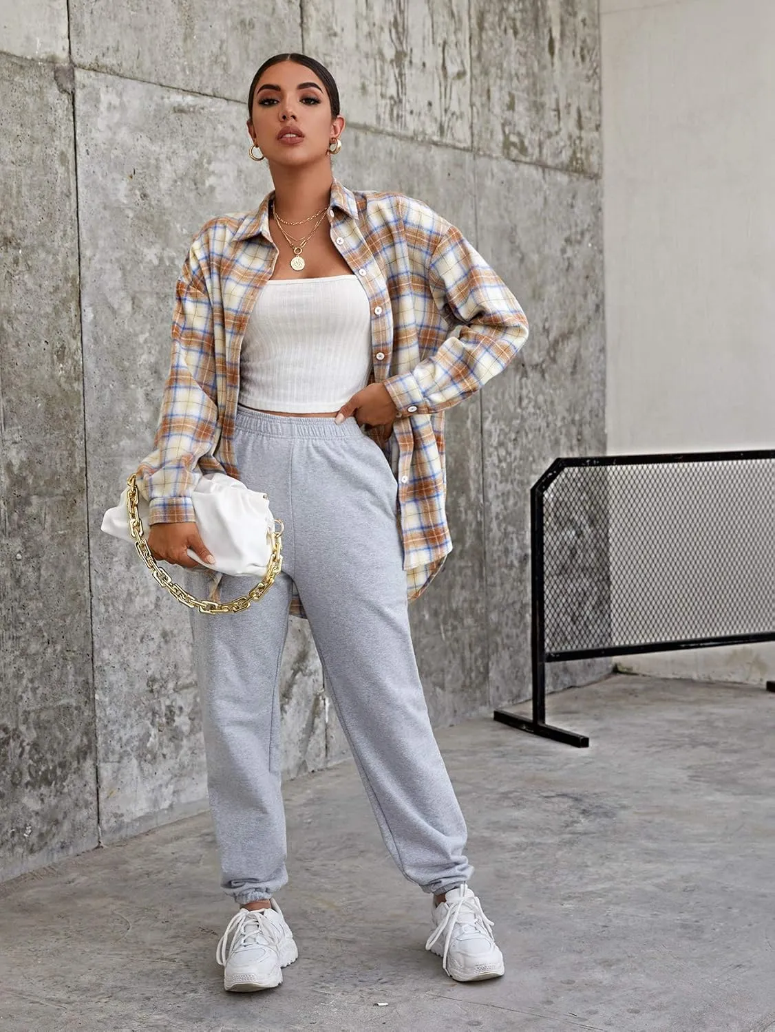MakeMeChic Women's Plaid Shirts Oversized Flannels Shacket Jacket