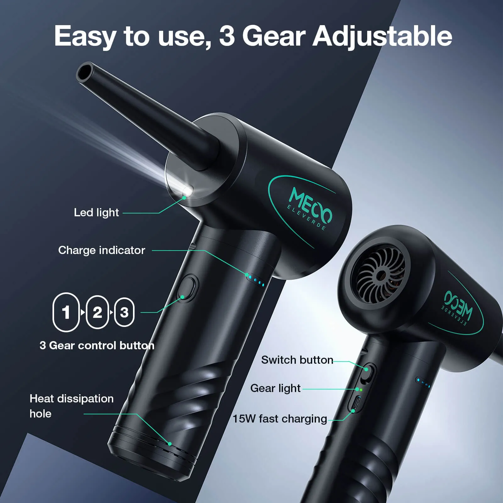 ME-CA1 Compressed Air Duster, Cordless Fast Charge Cleaner