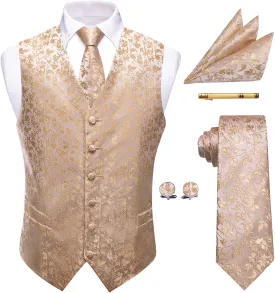 Mens Victorian Vest Tie Set Silk Paisley Suit Vests Formal Waistcoat Gothic Steampunk Vest with Notched Lapels