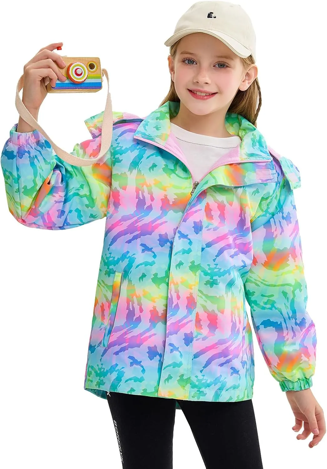 MGEOY Boys Girls Rain Jacket Lightweight Waterproof Hooded Fleece Lined Raincoat Windbreakers for Kids