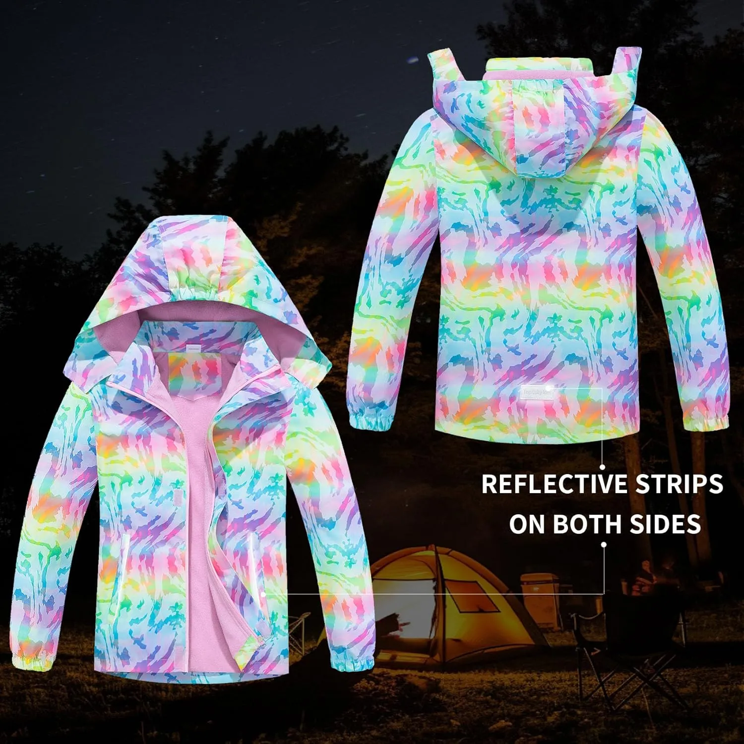 MGEOY Boys Girls Rain Jacket Lightweight Waterproof Hooded Fleece Lined Raincoat Windbreakers for Kids