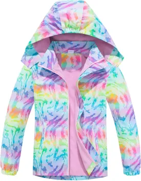 MGEOY Boys Girls Rain Jacket Lightweight Waterproof Hooded Fleece Lined Raincoat Windbreakers for Kids