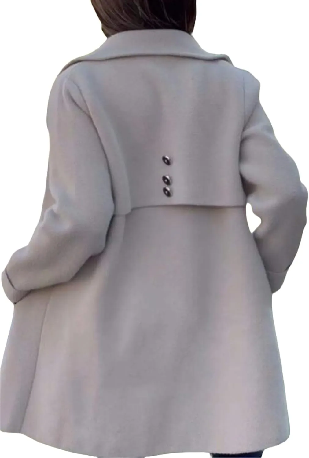 Mmoneyake Womens Pea Coat Elegant Single Breasted Trench Coat Classic Wool Blend Overcoat Warm Winter Dress Coat Plus Size
