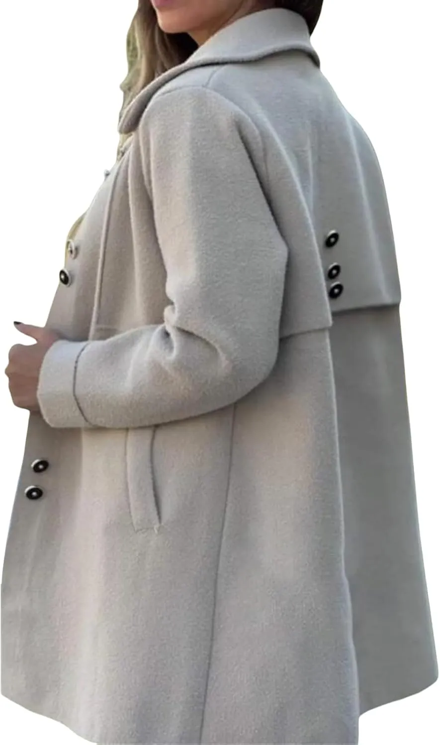 Mmoneyake Womens Pea Coat Elegant Single Breasted Trench Coat Classic Wool Blend Overcoat Warm Winter Dress Coat Plus Size