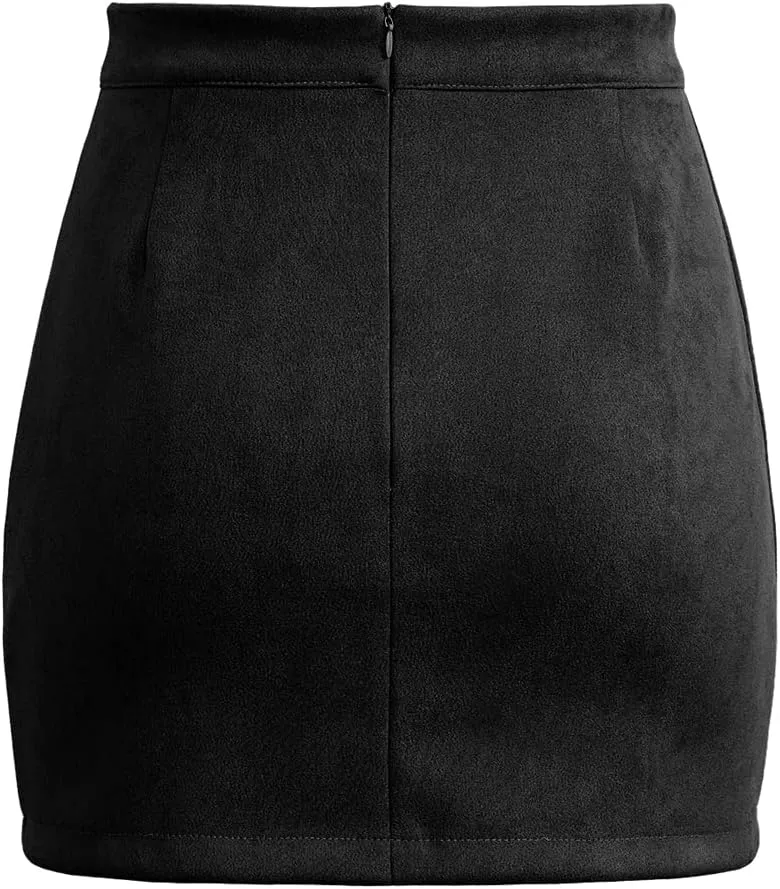 Mulisky Skirts for Women, Faux Suede High Waist Side Split Zipper Mini Skirts