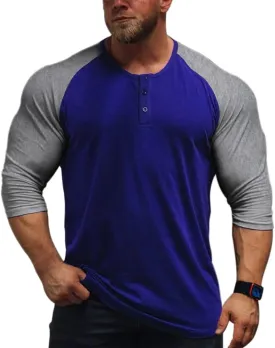 Muscle Alive Mens Summer Casual Short Sleeve Henleys T-Shirt Single Button Placket Plain v Neck Shirts