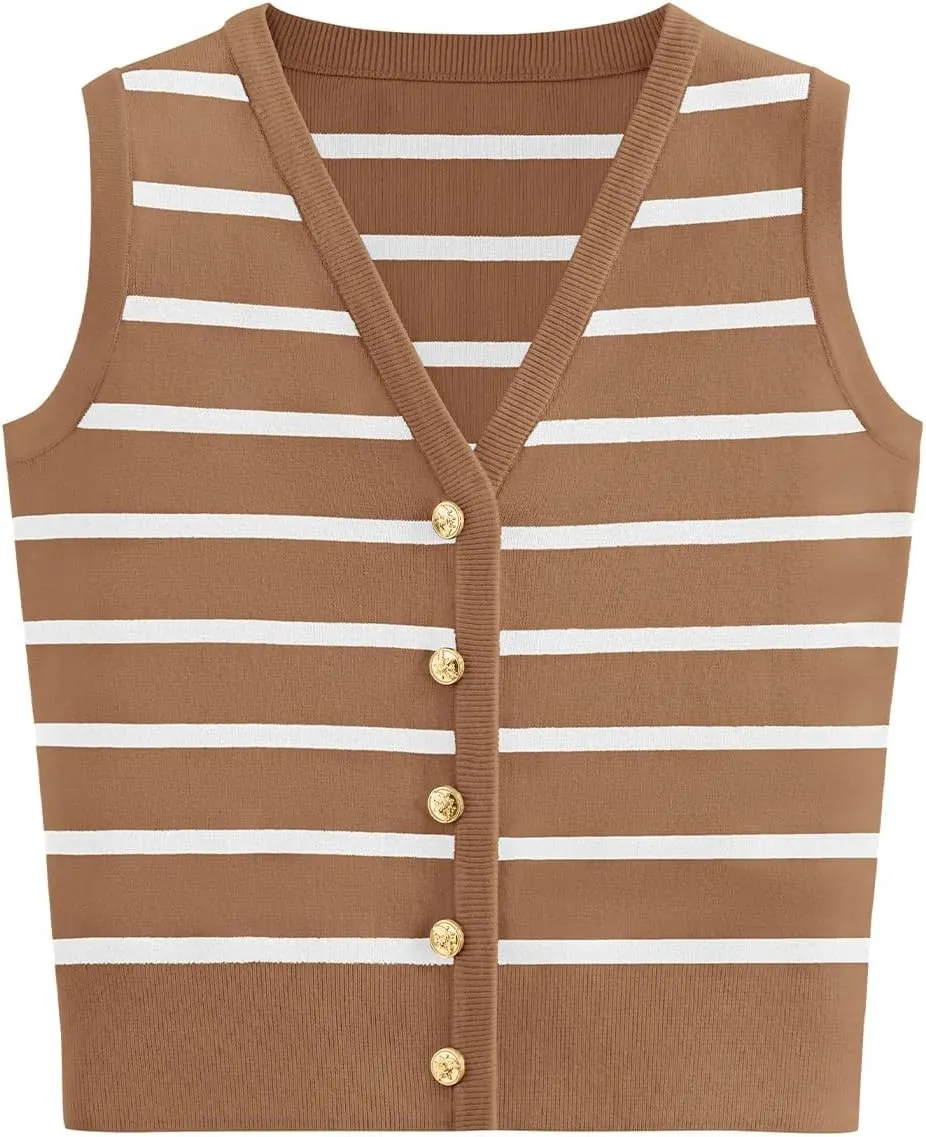 NALANISA Women's Trendy Summer Sweater Vests V Neck Sleeveless Button Up Knit Crop Tank Tops 2025 Y2k Shirts Spring Outfits