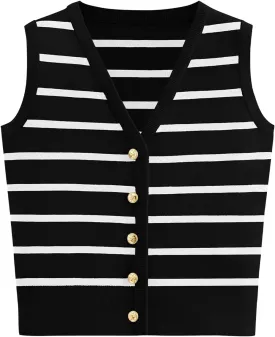 NALANISA Women's Trendy Summer Sweater Vests V Neck Sleeveless Button Up Knit Crop Tank Tops 2025 Y2k Shirts Spring Outfits