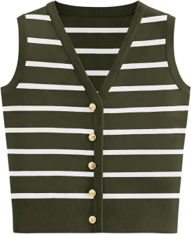 NALANISA Women's Trendy Summer Sweater Vests V Neck Sleeveless Button Up Knit Crop Tank Tops 2025 Y2k Shirts Spring Outfits