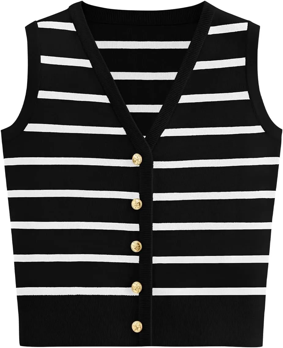 NALANISA Women's Trendy Summer Sweater Vests V Neck Sleeveless Button Up Knit Crop Tank Tops 2025 Y2k Shirts Spring Outfits