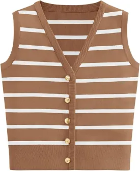 NALANISA Women's Trendy Summer Sweater Vests V Neck Sleeveless Button Up Knit Crop Tank Tops 2025 Y2k Shirts Spring Outfits