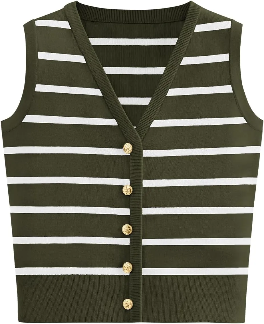 NALANISA Women's Trendy Summer Sweater Vests V Neck Sleeveless Button Up Knit Crop Tank Tops 2025 Y2k Shirts Spring Outfits