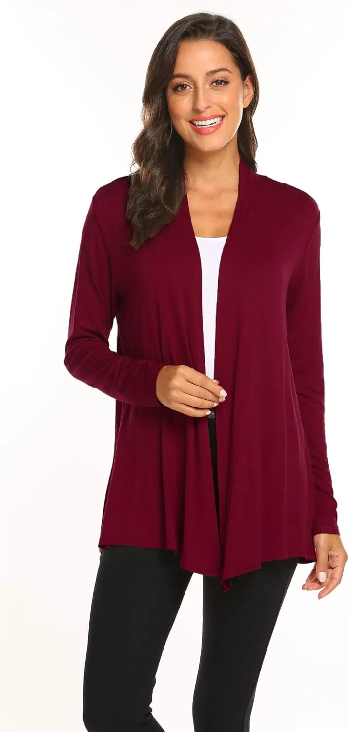 Newchoice Womens Casual Lightweight Long Sleeve Cardigan Soft Drape Open Front Fall Dusters (S-3XL)