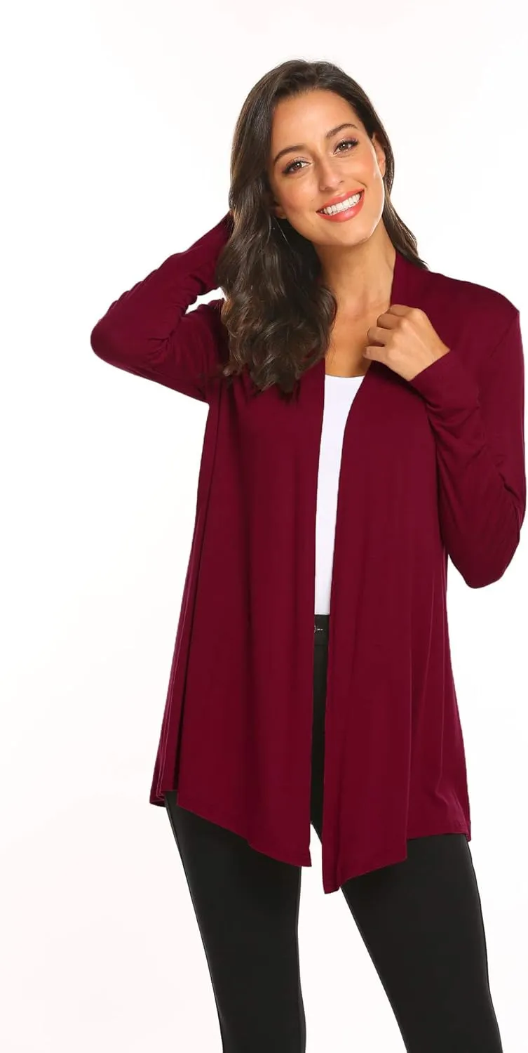 Newchoice Womens Casual Lightweight Long Sleeve Cardigan Soft Drape Open Front Fall Dusters (S-3XL)