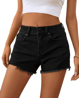 OFLUCK Jean Shorts for Womens Mid Rise Ripped Denim Summer Shorts
