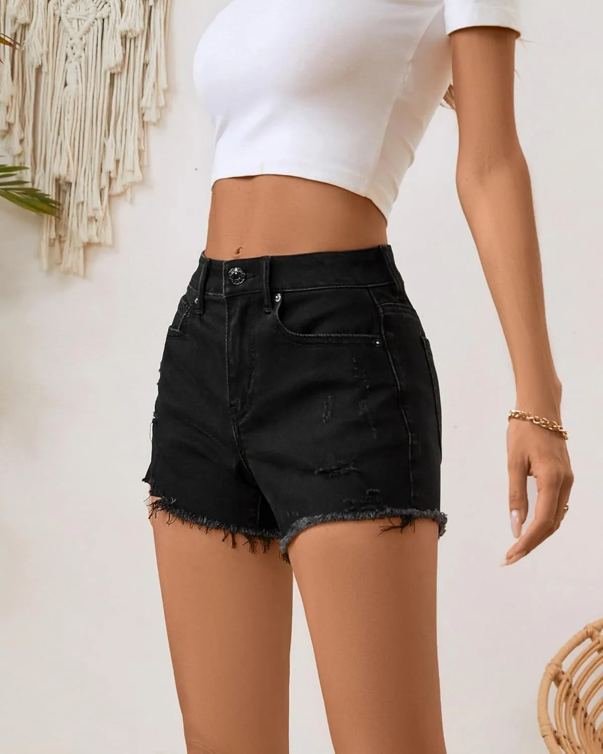 OFLUCK Jean Shorts for Womens Mid Rise Ripped Denim Summer Shorts