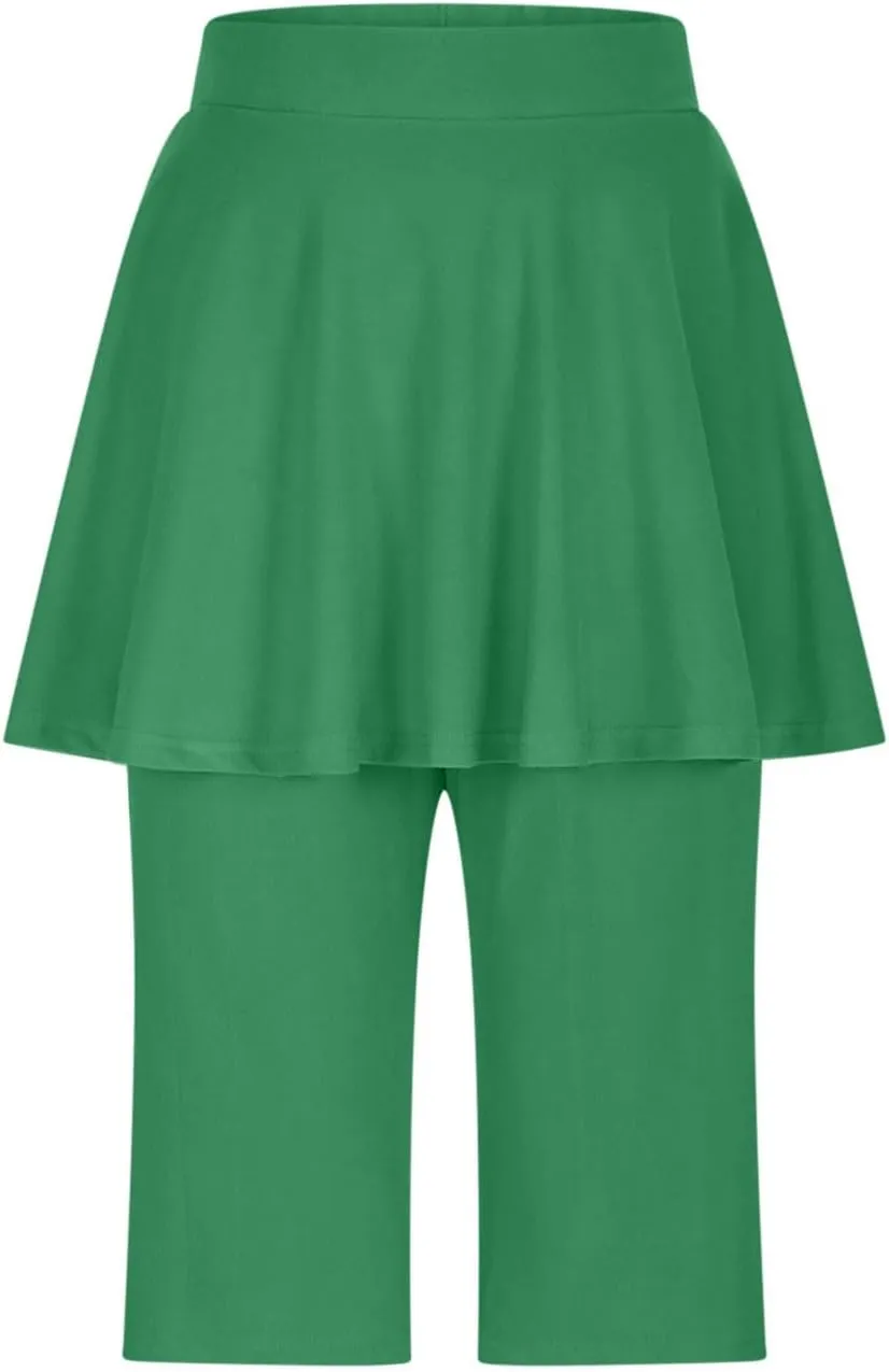 Oplxuo Tennis Skirted Leggings for Women Athletic Yoga Pants Tummy Control Skort Golf Capri Leggings with Mini Skirt