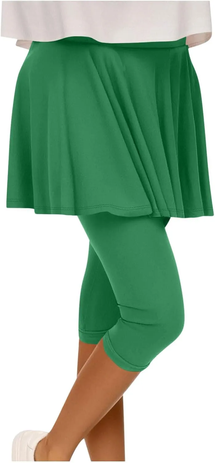 Oplxuo Tennis Skirted Leggings for Women Athletic Yoga Pants Tummy Control Skort Golf Capri Leggings with Mini Skirt