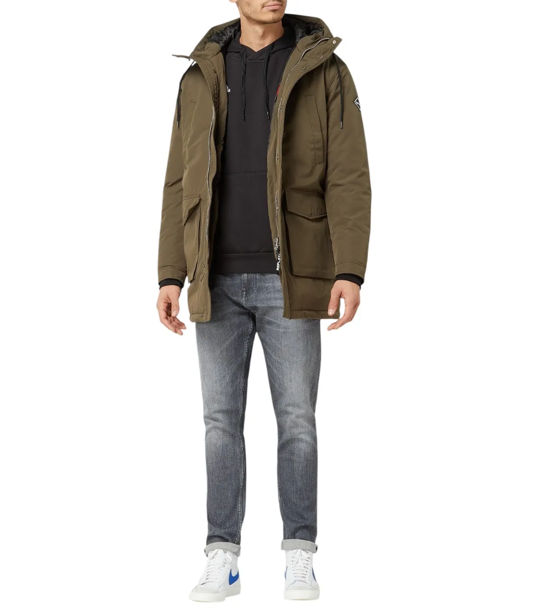 Replay Olijfgroen Parka Met Wattering
