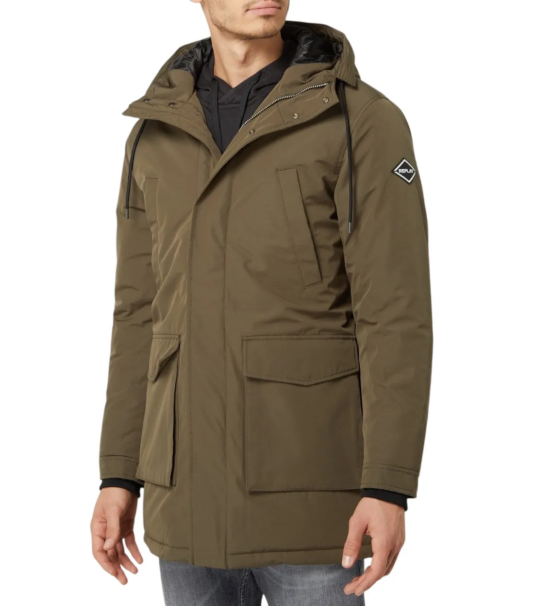 Replay Olijfgroen Parka Met Wattering