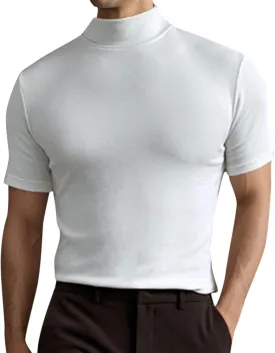 Saohuo Men's Short Sleeve Compression Shirts Turtleneck Athletic Quick Dry Base Layer Undershirt Running Workout Sports Gym Top, X-Large, X1-white