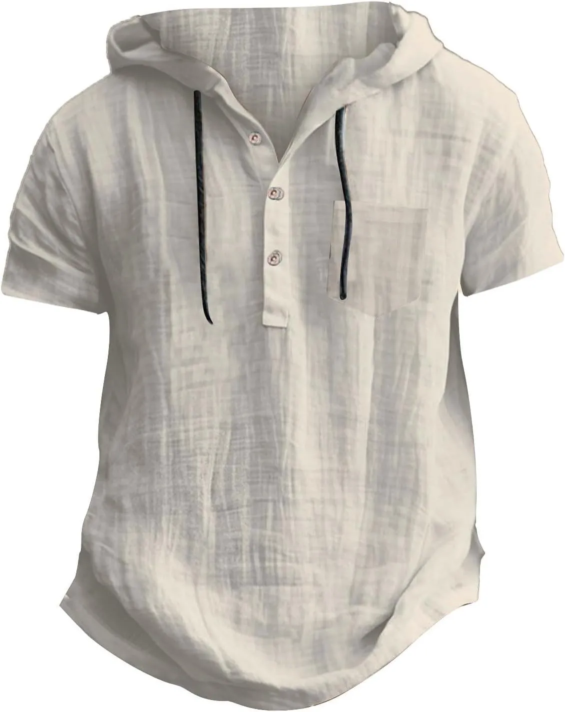 Short Sleeve Hoodies for Men Cotton Linen Casual Loose Fit Hoodies Lightweight Summer Sports Hiking Button Down Tshirts