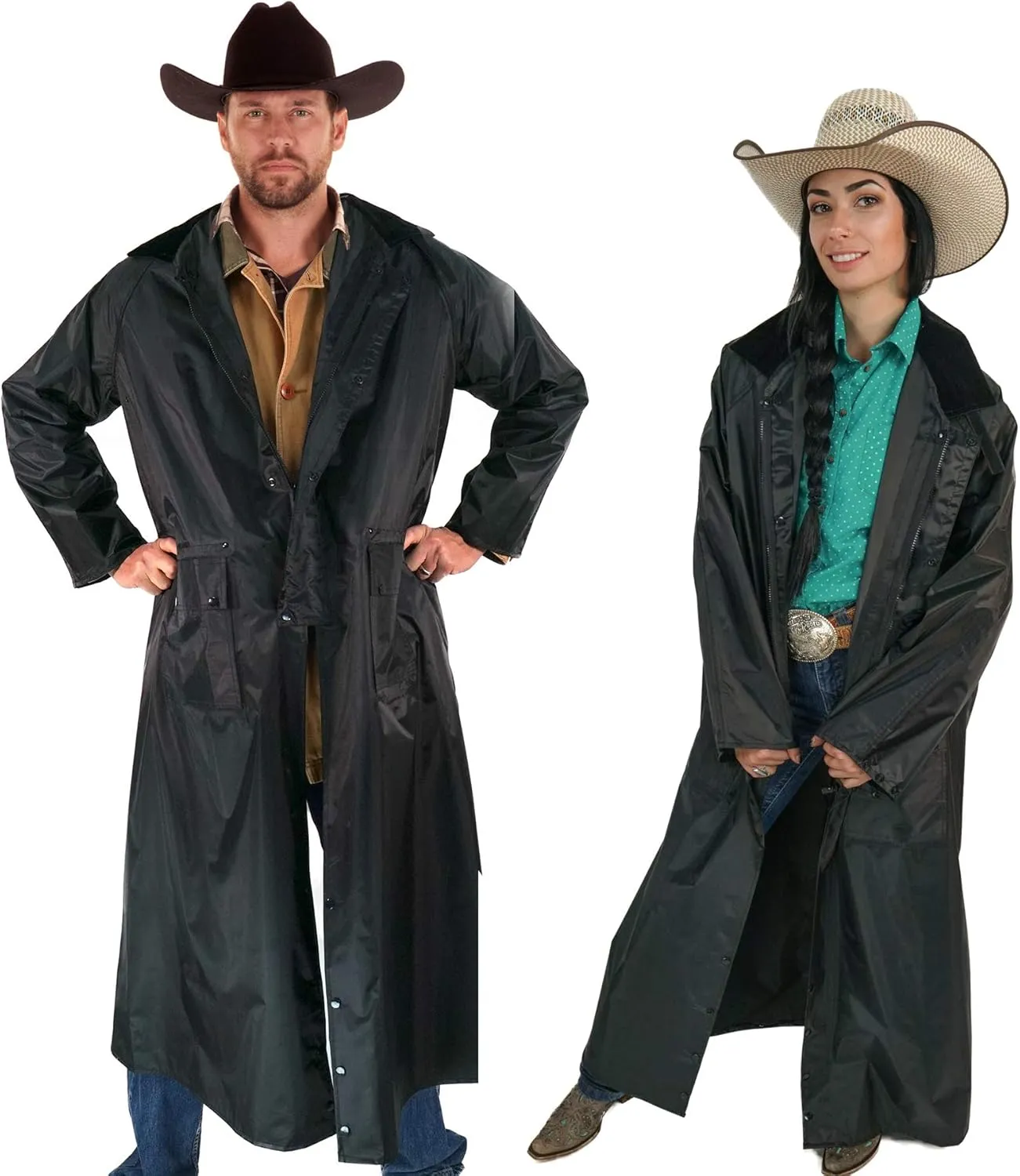 Southwestern Equine American Cowboy Saddle Slicker Rain Coat Duster  100% Waterproof Full Length Unisex
