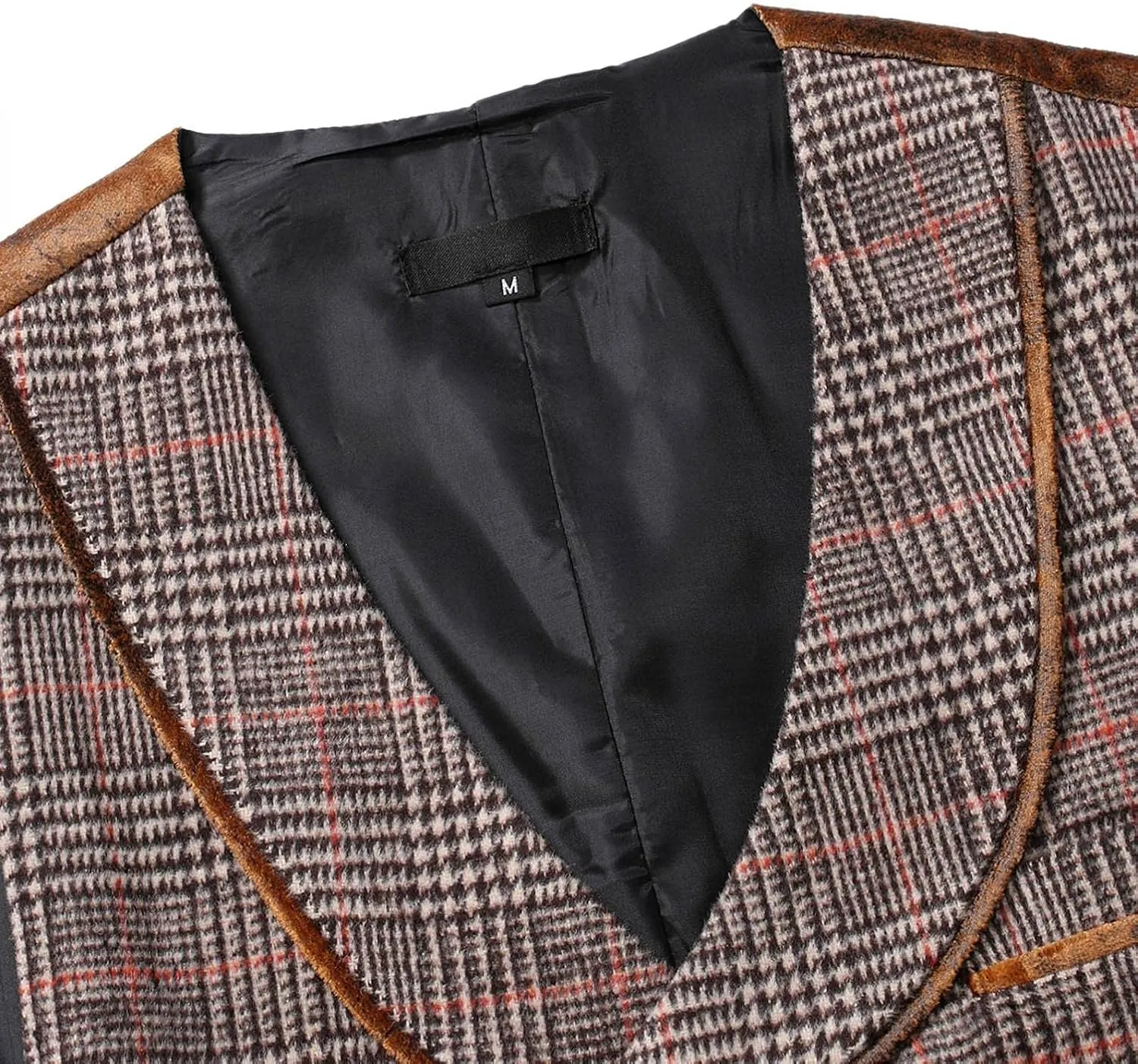 Stoota Mens Casual Suede Vest Jacket, Retro Double-Breasted Suit Vest, Classic Plaid Stripe Lapel Collar Dress Waistcoat