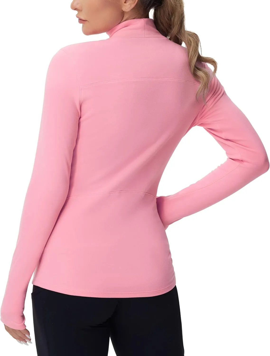 THE GYM PEOPLE Women's Mock Turtleneck Long Sleeve Shirts Fleece Thermal Underwear Pullover Tops with Thumb Hole