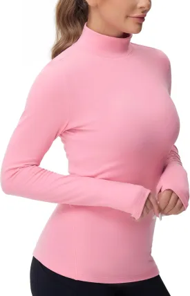 THE GYM PEOPLE Women's Mock Turtleneck Long Sleeve Shirts Fleece Thermal Underwear Pullover Tops with Thumb Hole