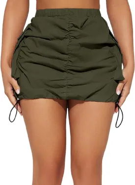 Womens Cargo Skirt Y2k High Waisted Pencil Mini Skirts for Women Sexy Trendy Short Side Drawstring Ruched Bodycon Cute Skirts