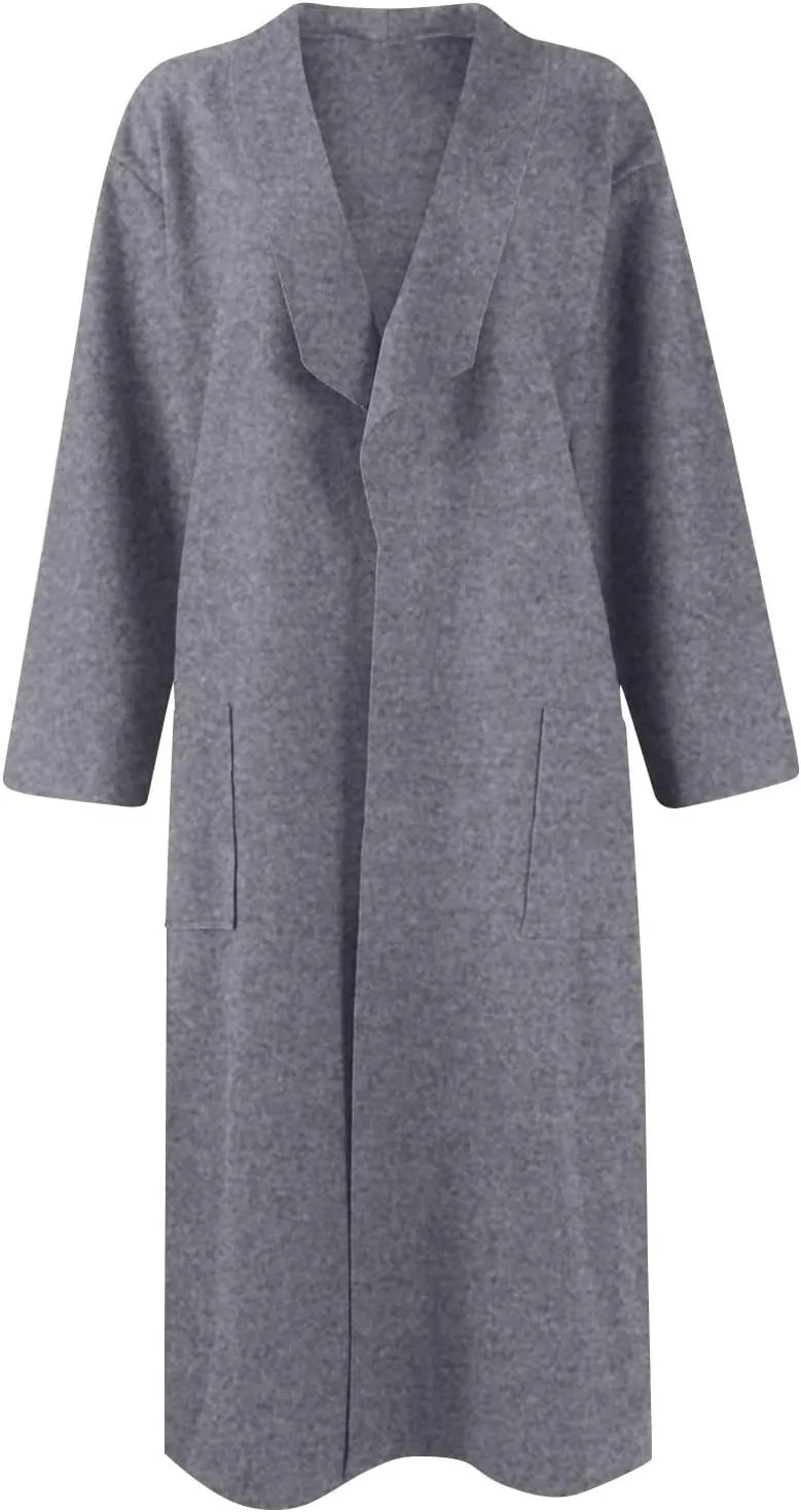 Womens Fall Fashion 2024 Long Sleeve Maxi Cardigan Open Front Oversized Coat Casual Lapel Warm Overcoat with Pockets