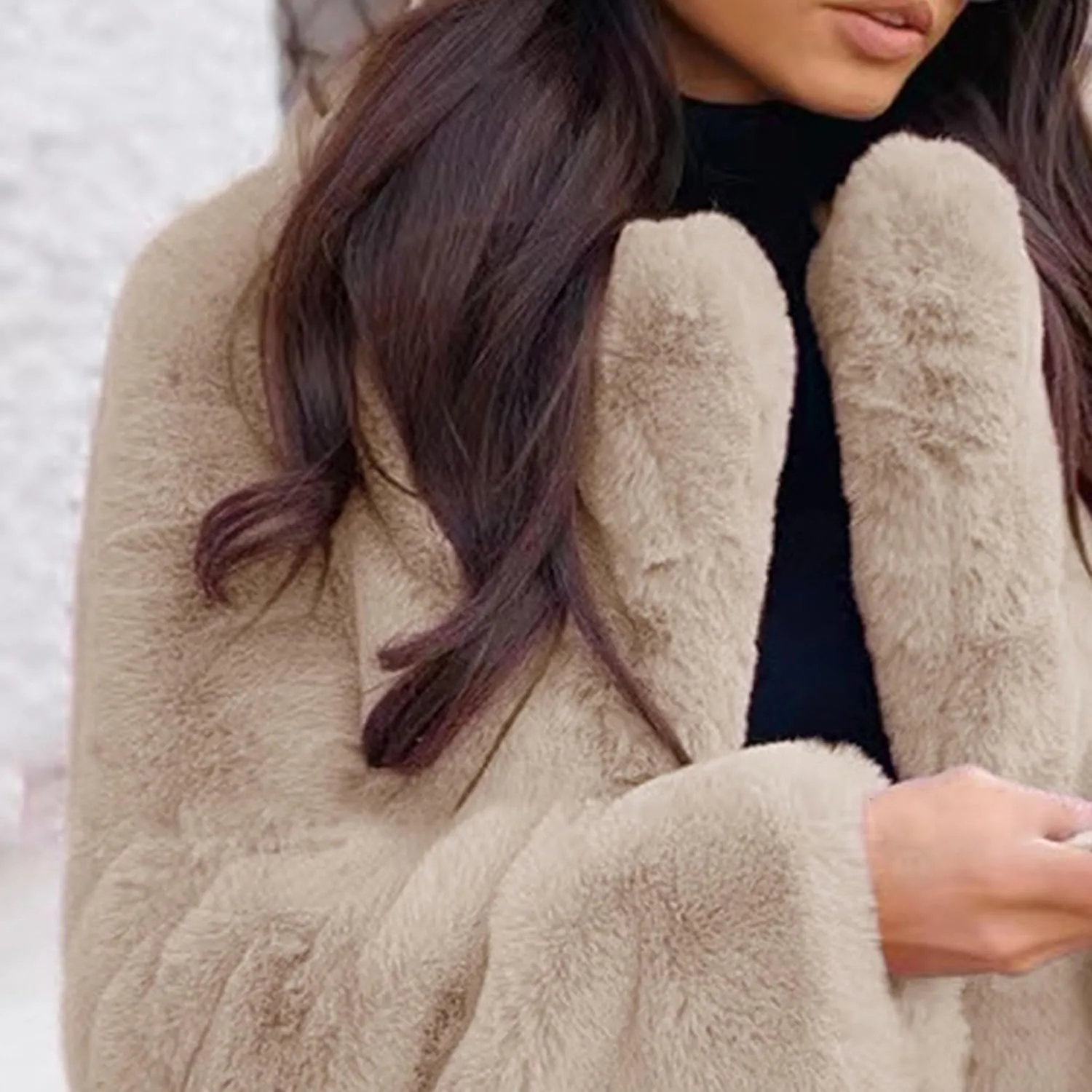 Womens Faux Fur Long Coats Warm Winter Outwear Fleece Overcoat Open Front Long Cardigan Jacket with Pockets