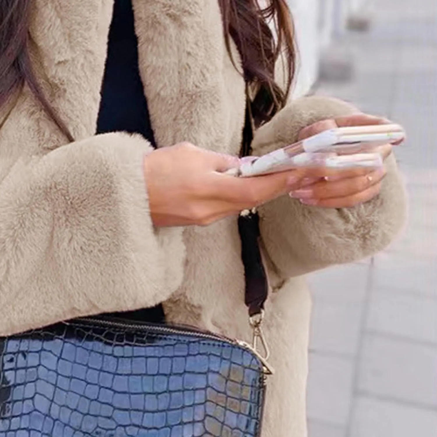 Womens Faux Fur Long Coats Warm Winter Outwear Fleece Overcoat Open Front Long Cardigan Jacket with Pockets